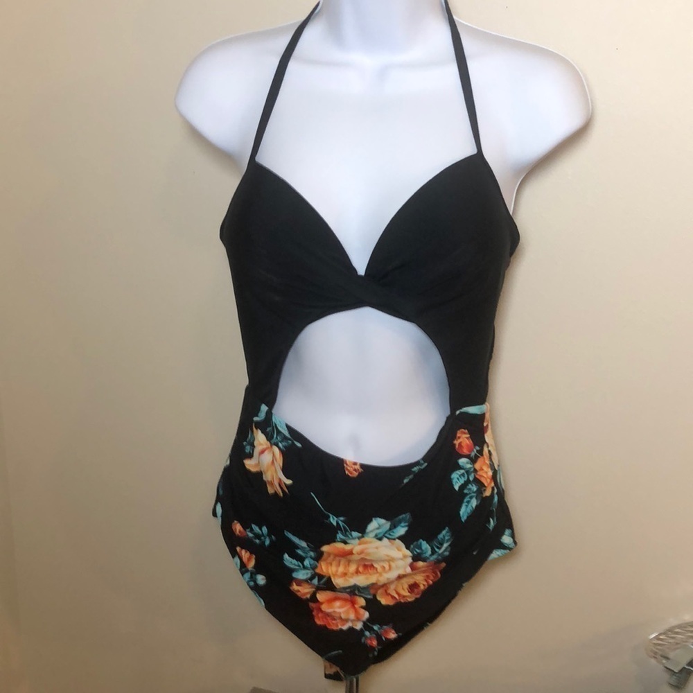CAPSHE Floral Print Halter One Piece